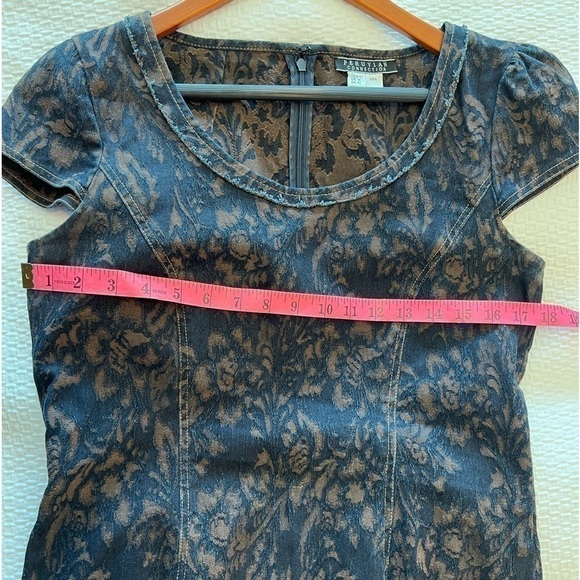 Peruvian Connection Brown Denim & Blue Burn Out Cap Sleeve Dress - Picture 13 of 16